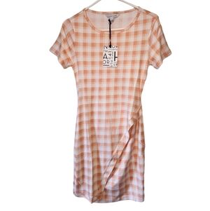 41 Hawthorn T-Shirt Dress Split Front Size Small Orange and White Check